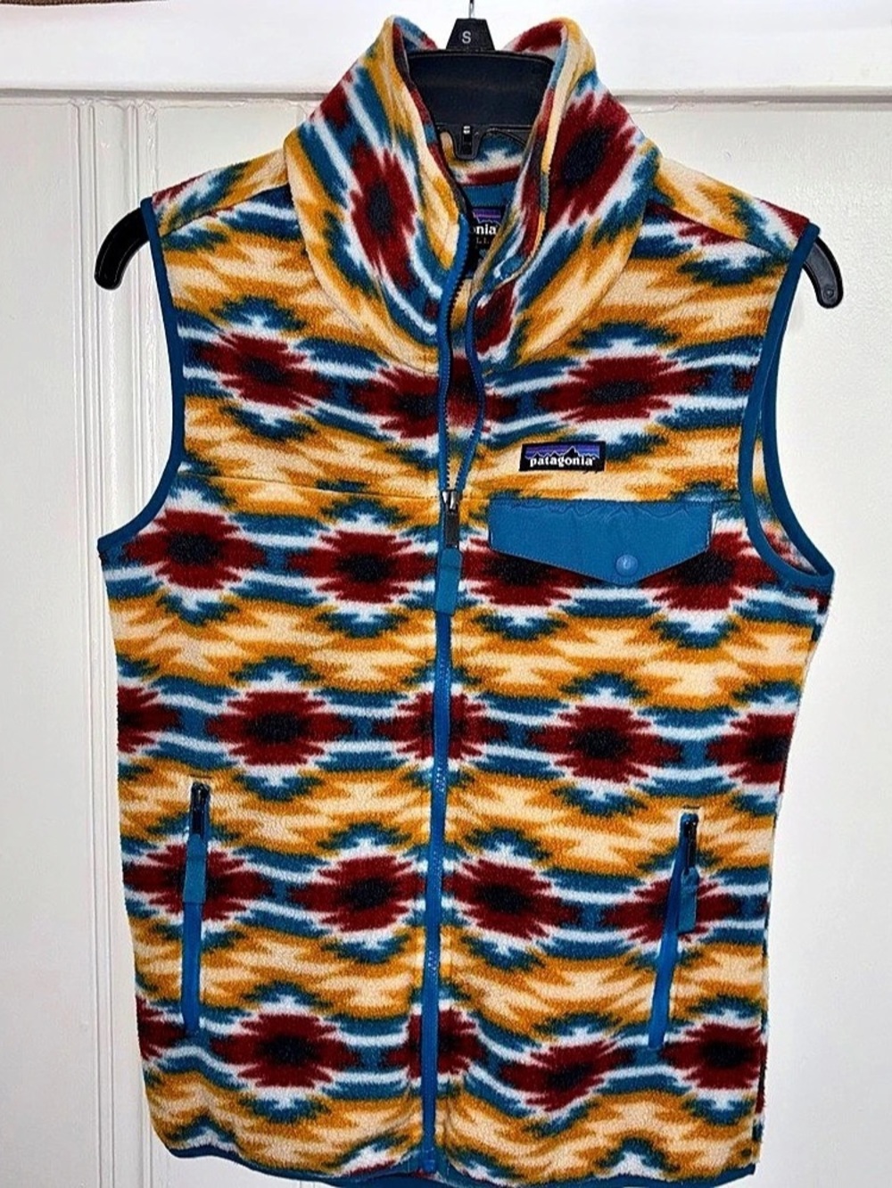 Patagonia Synchilla Aztec Geometric Fleece Vest Yellow & Blue XS